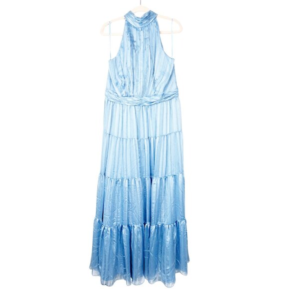 MAC DUGGAL Tie Neck Halter Tiered Gown Slate Blue 14 #A0092 - Picture 3 of 8